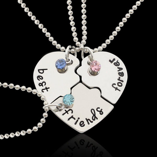 Best Friends Heart 3 piece Charm Necklace